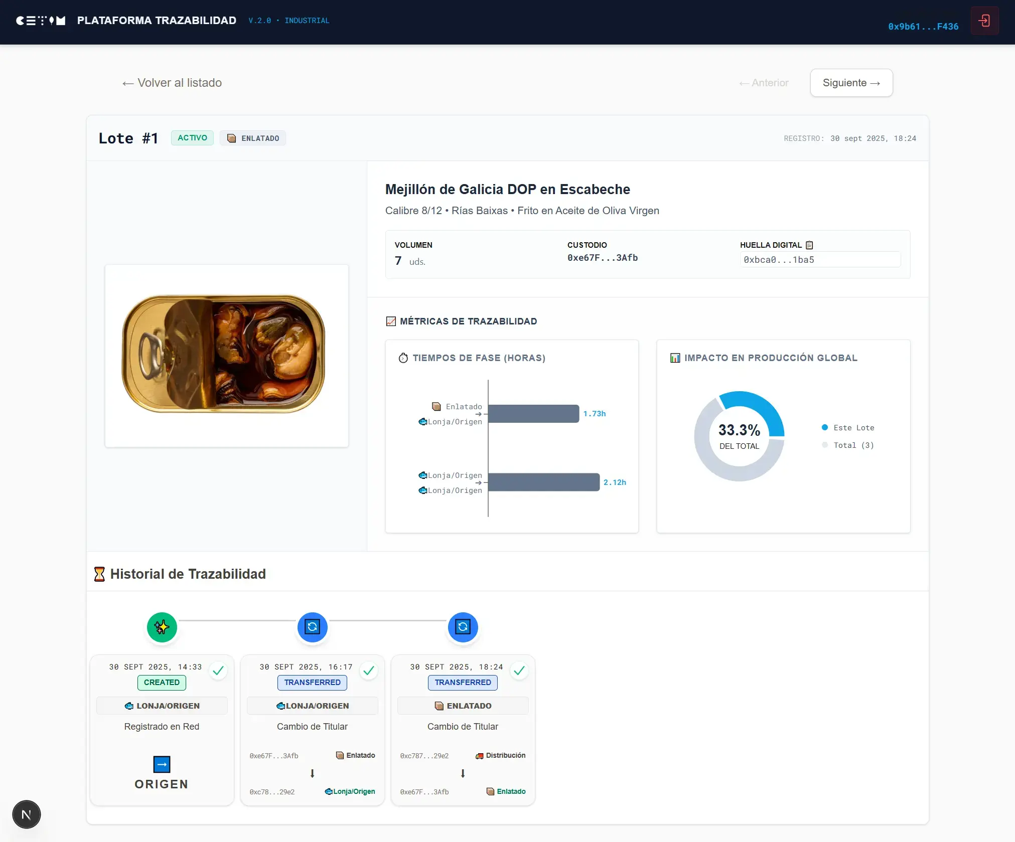 Trazabilidad de producto — vista principal