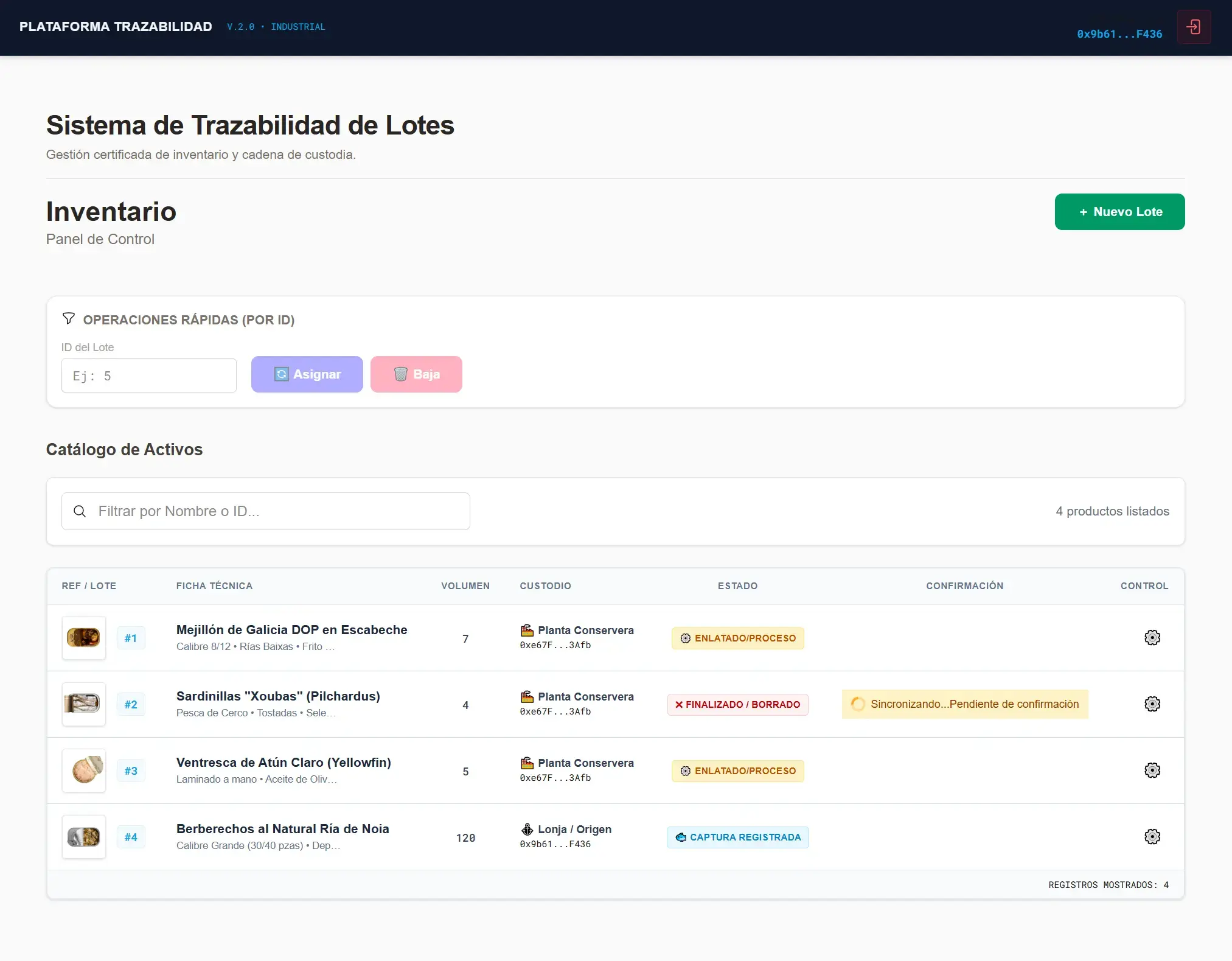 Trazabilidad de producto — detalle de fases