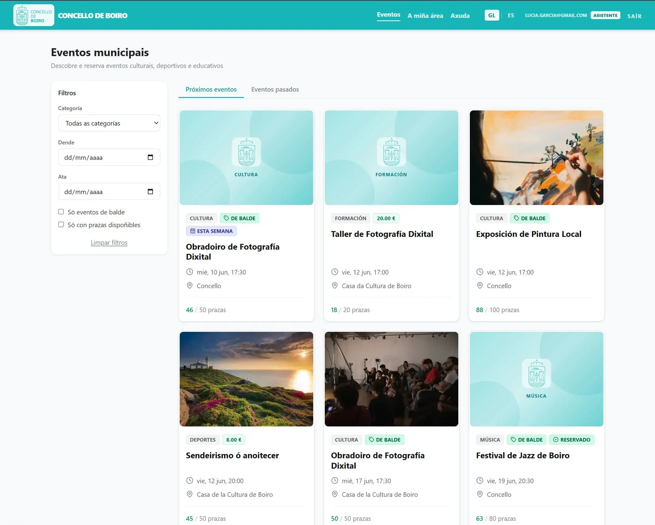 Dashboard de eventos municipales